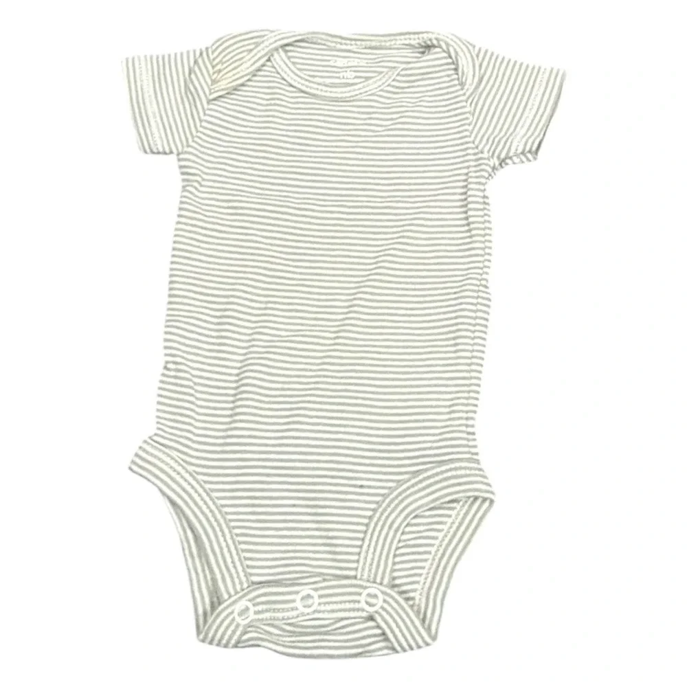 Carters Newborn Bodysuit Gray White Striped Short Sleeve Cotton One Piece NB